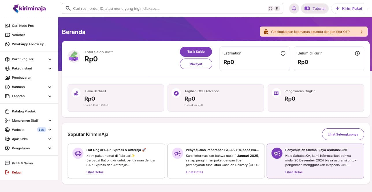 KiriminAja logistics platform