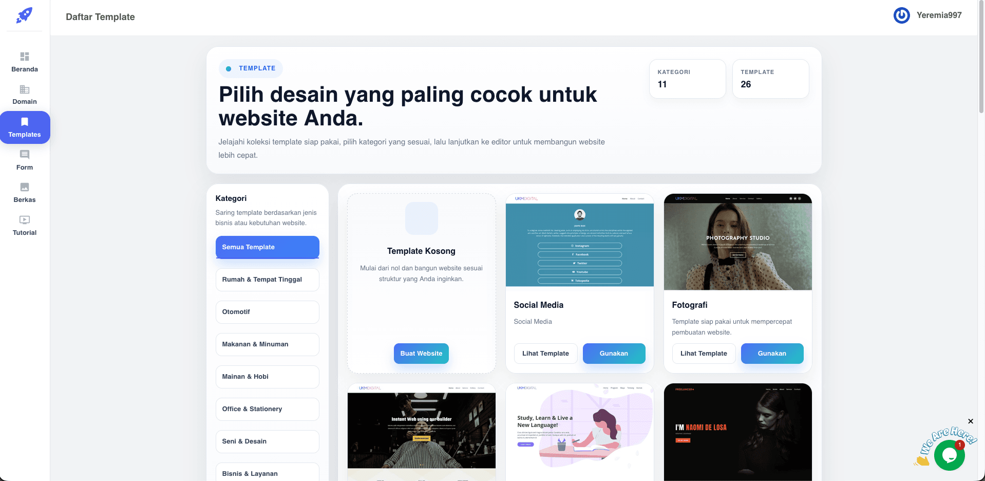 UKM Digital template gallery dashboard